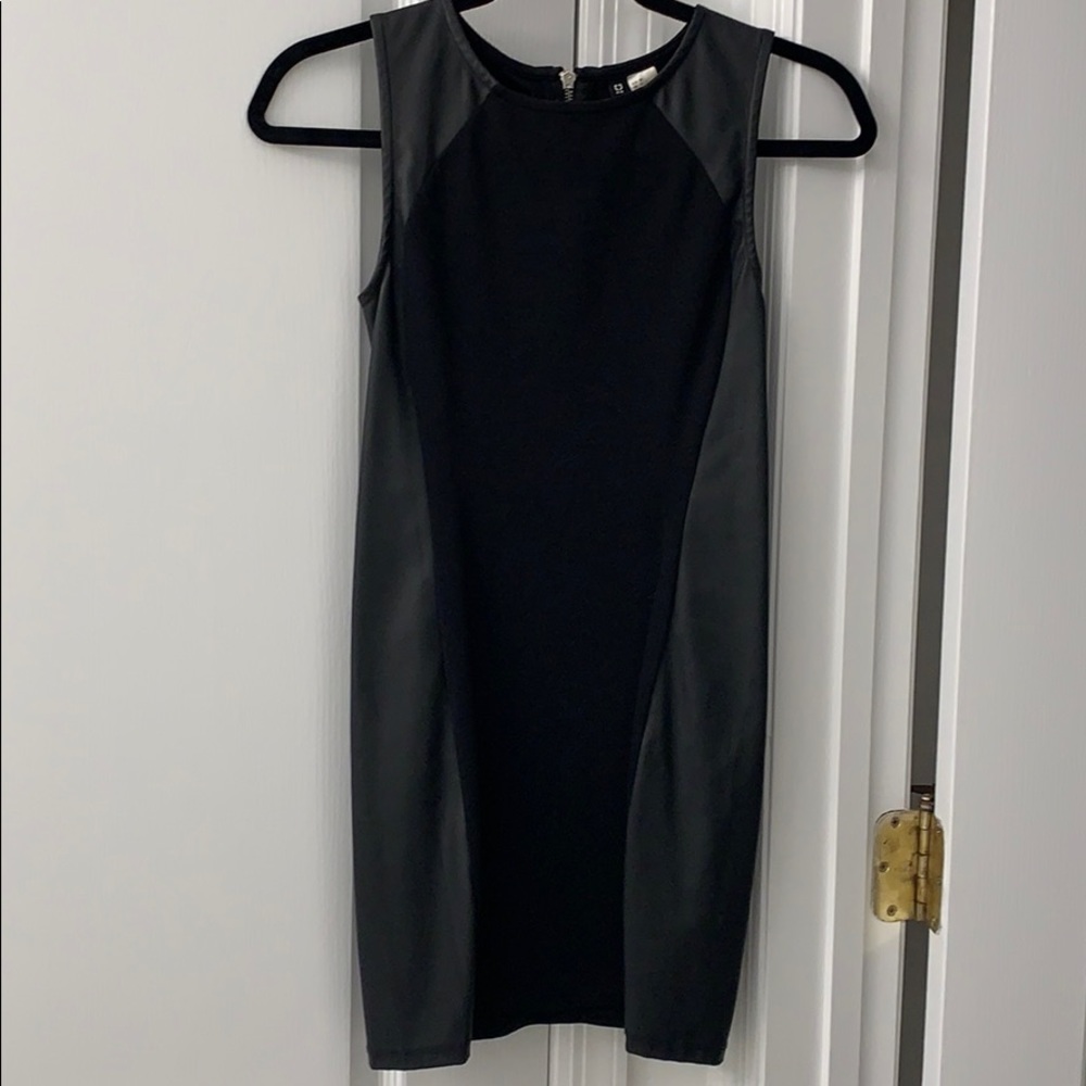 Black leather paneled dress